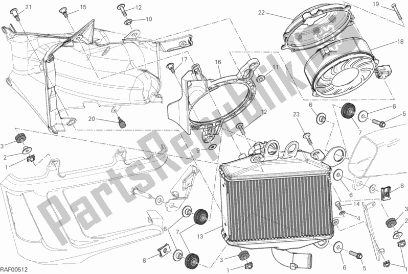 All parts for the Radiator, Water, Lh of the Ducati Diavel FL Brasil 1200 2015